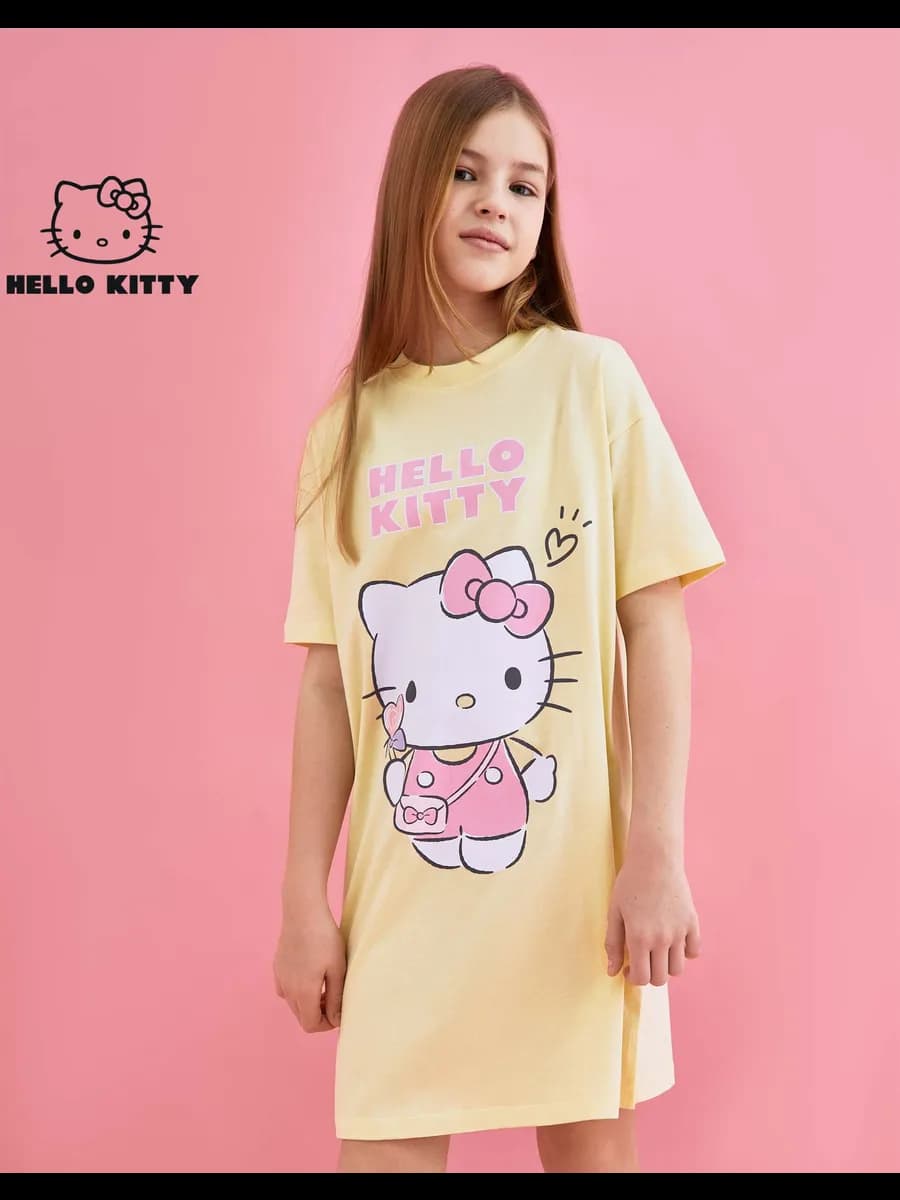 Жёлтая ночная сорочка с принтом Hello Kitty - фото 1