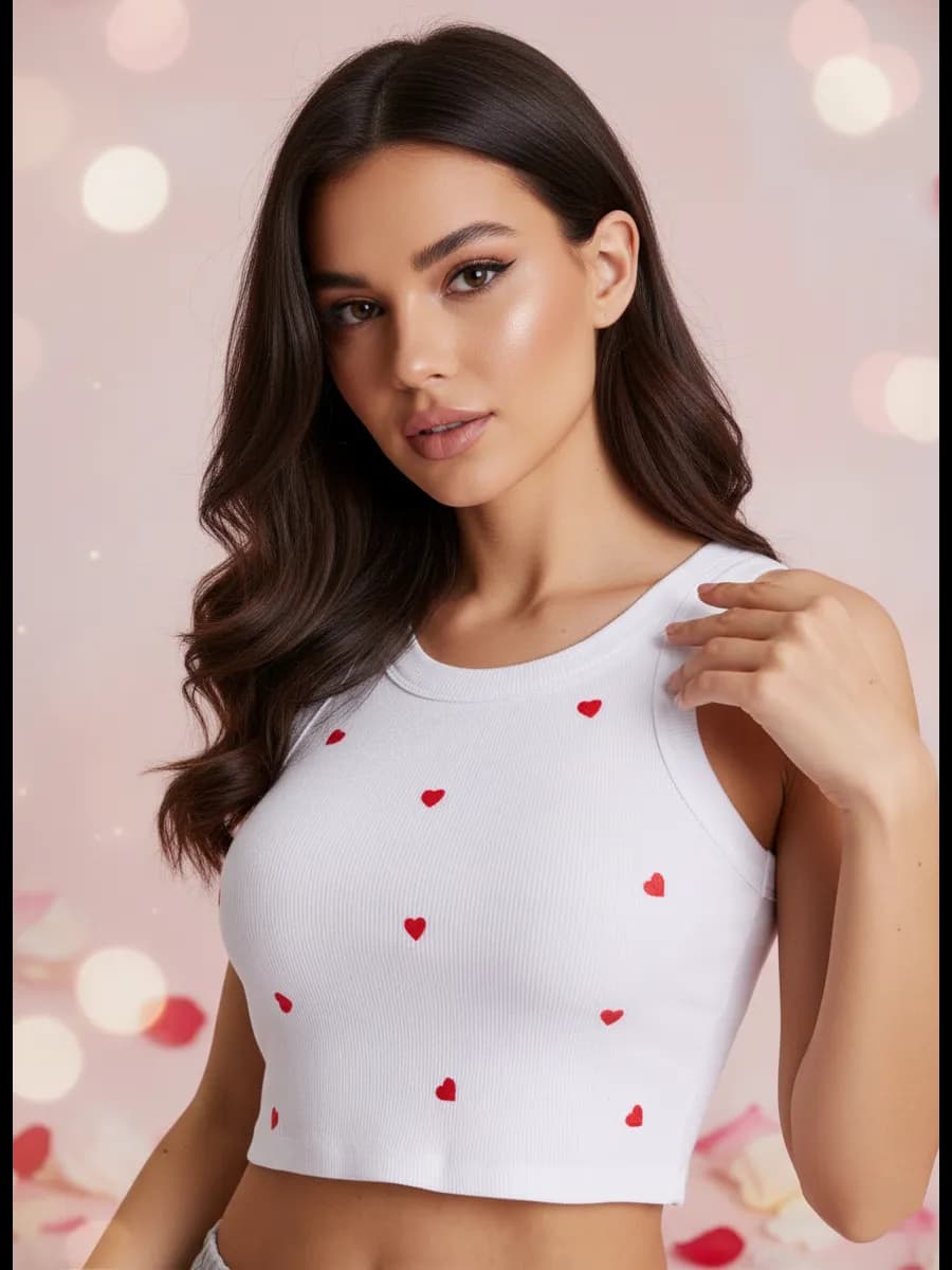 Кроп топ в рубчик с сердечками Y2K