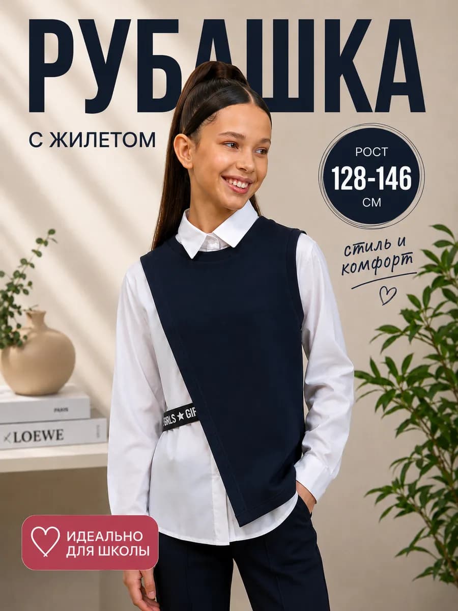 Рубашка школьная с жилеткой