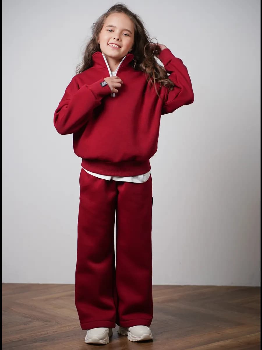 Костюм худи и брюки палаццо для девочки с начесом утепленный
