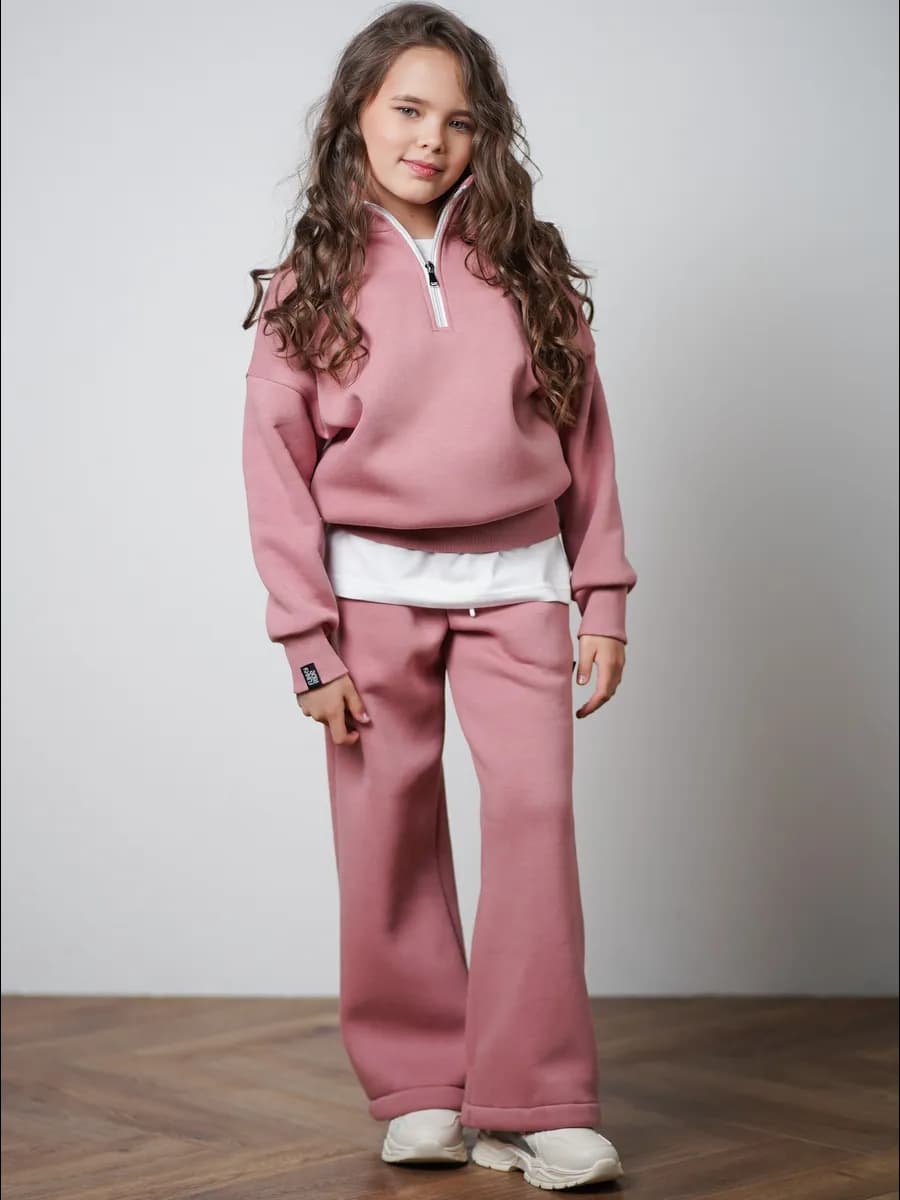 Костюм худи и брюки палаццо с начесом утепленный