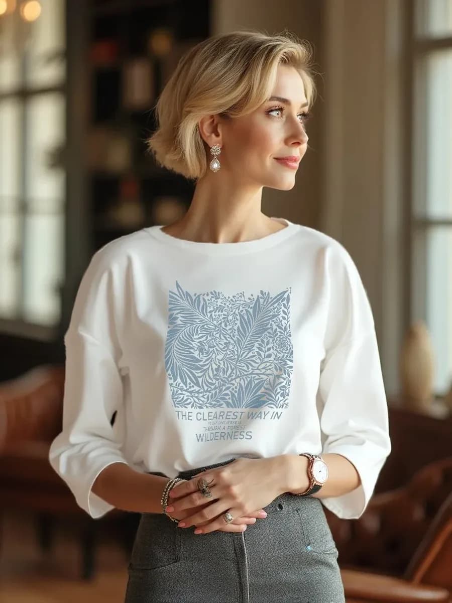 Лонгслив трикотажный с принтом и рукавом 3 4