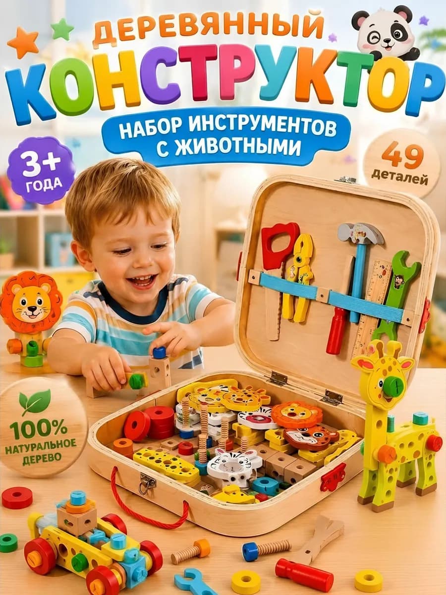 Развивающий деревянный конструктор инструменты