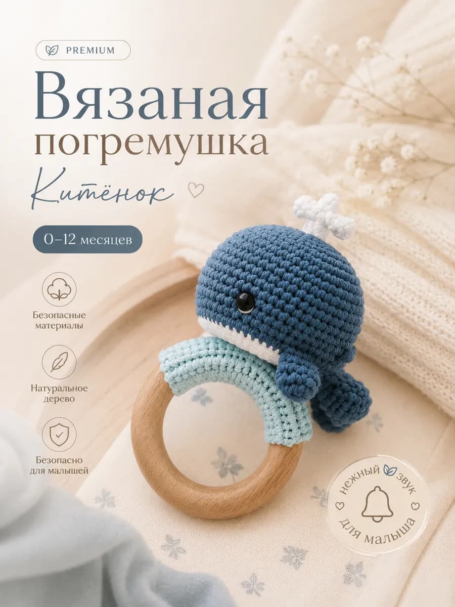 Вязаная погремушка-грызунок для новорожденных китёнок 1шт