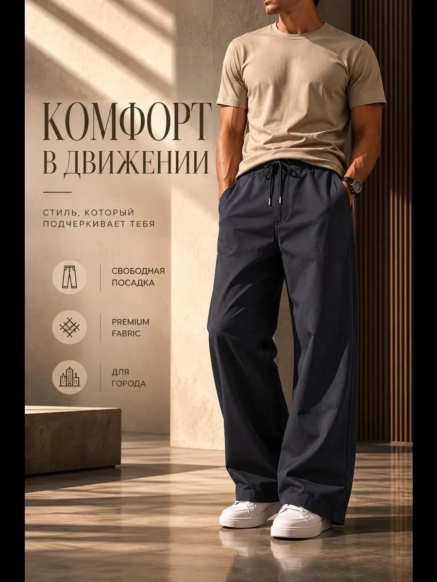 Брюки мужские широкие прямые