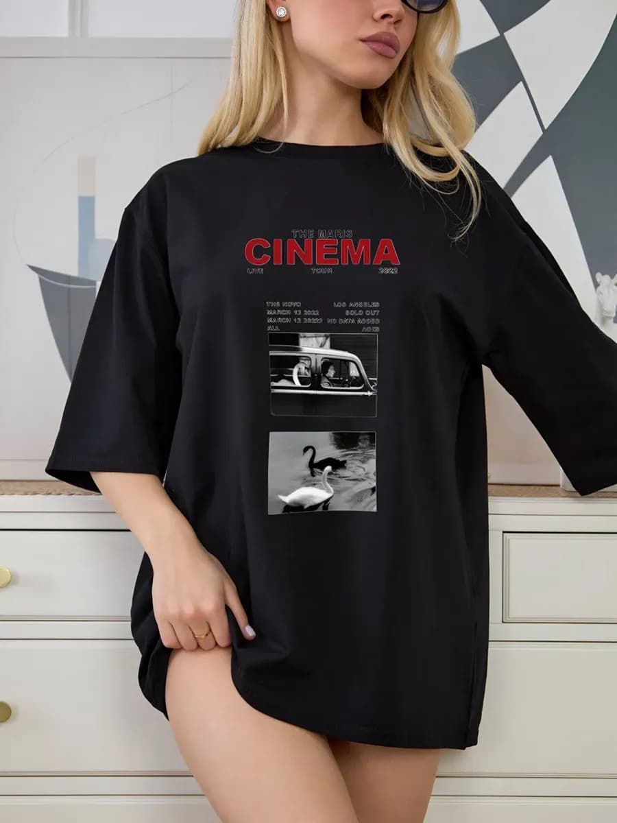Футболка оверсайз в американском стиле с принтом Cinema