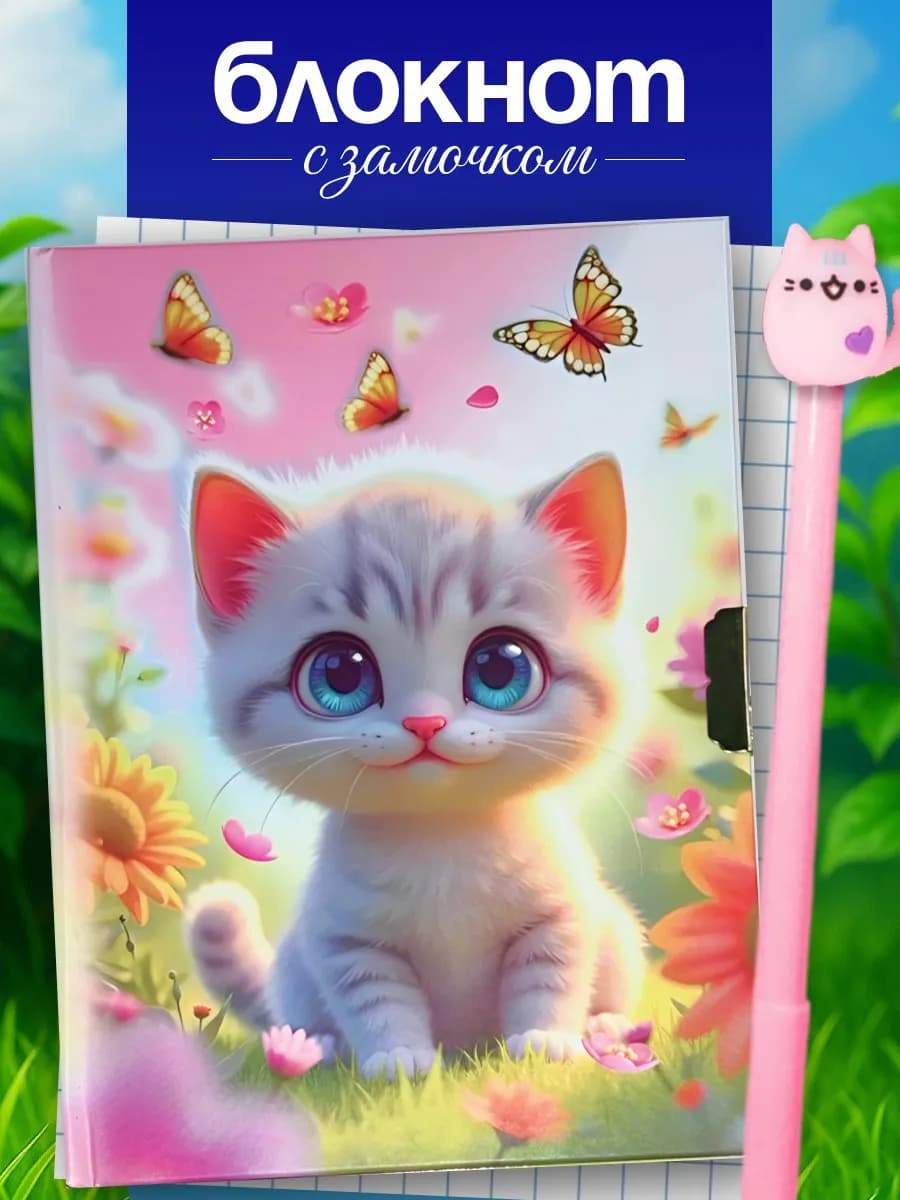 Блокнот для девочек Блокнот с ручкой котик
