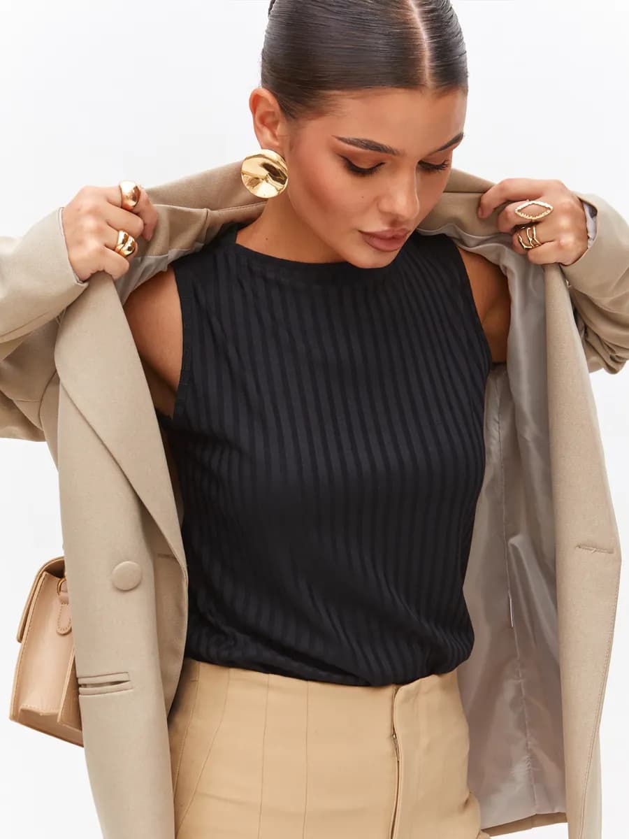 Топ женский под пиджак в рубчик майка лапша лодочка