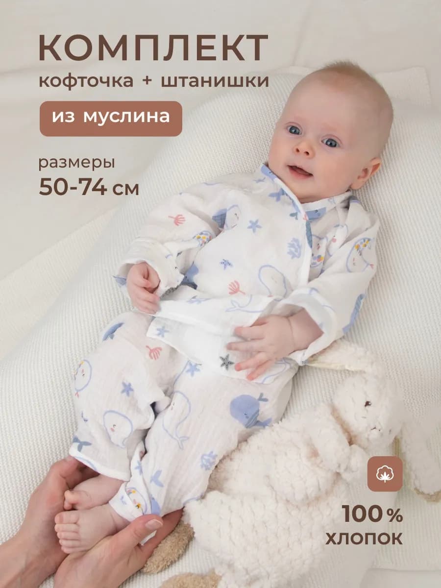 Муслиновый костюм для новорожденного малыша на лето