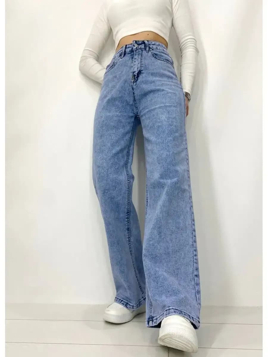 Джинсы трубы на высокой посадке широкие Клеш