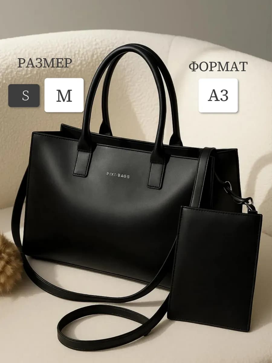 Сумка тоут большая черная кожаная
