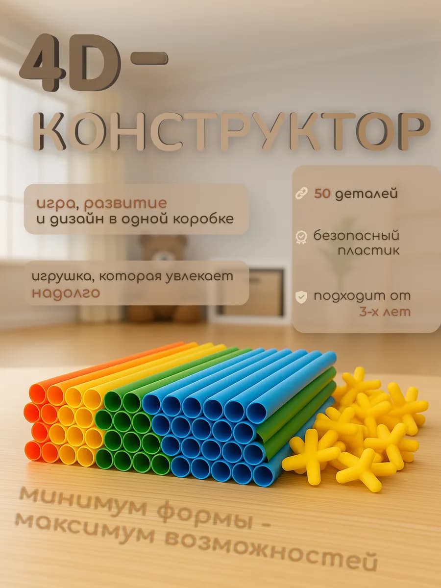 Конструктор Соломинки трехмерный пластиковый из трубочек 3D