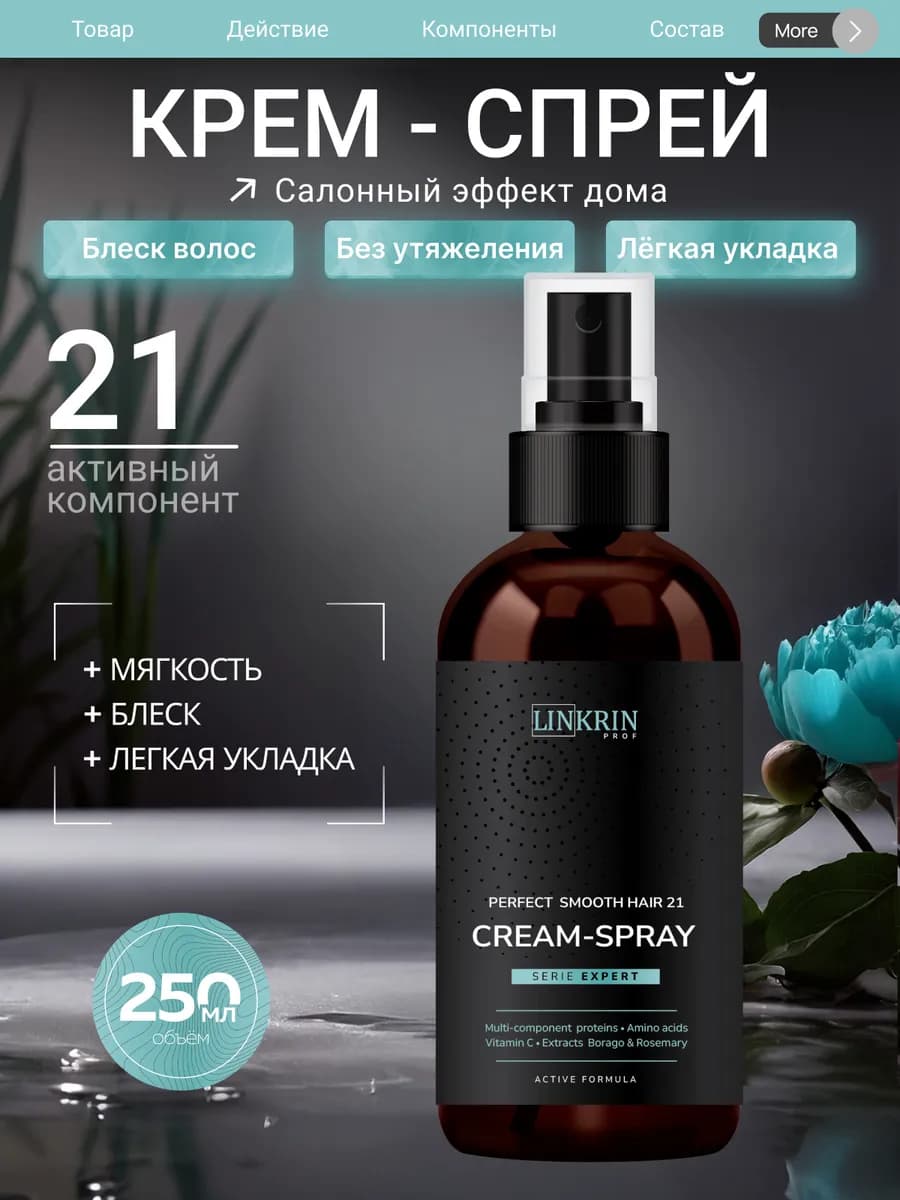 Крем-спрей термозащита для волос 21 в 1 с кератином