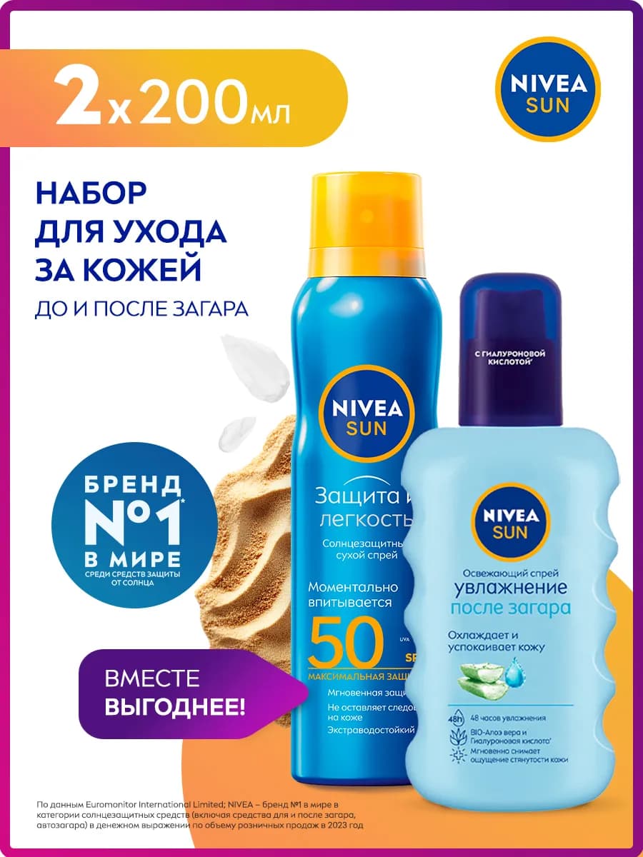 Солнцезащитный спрей SPF 50 и средство после загара