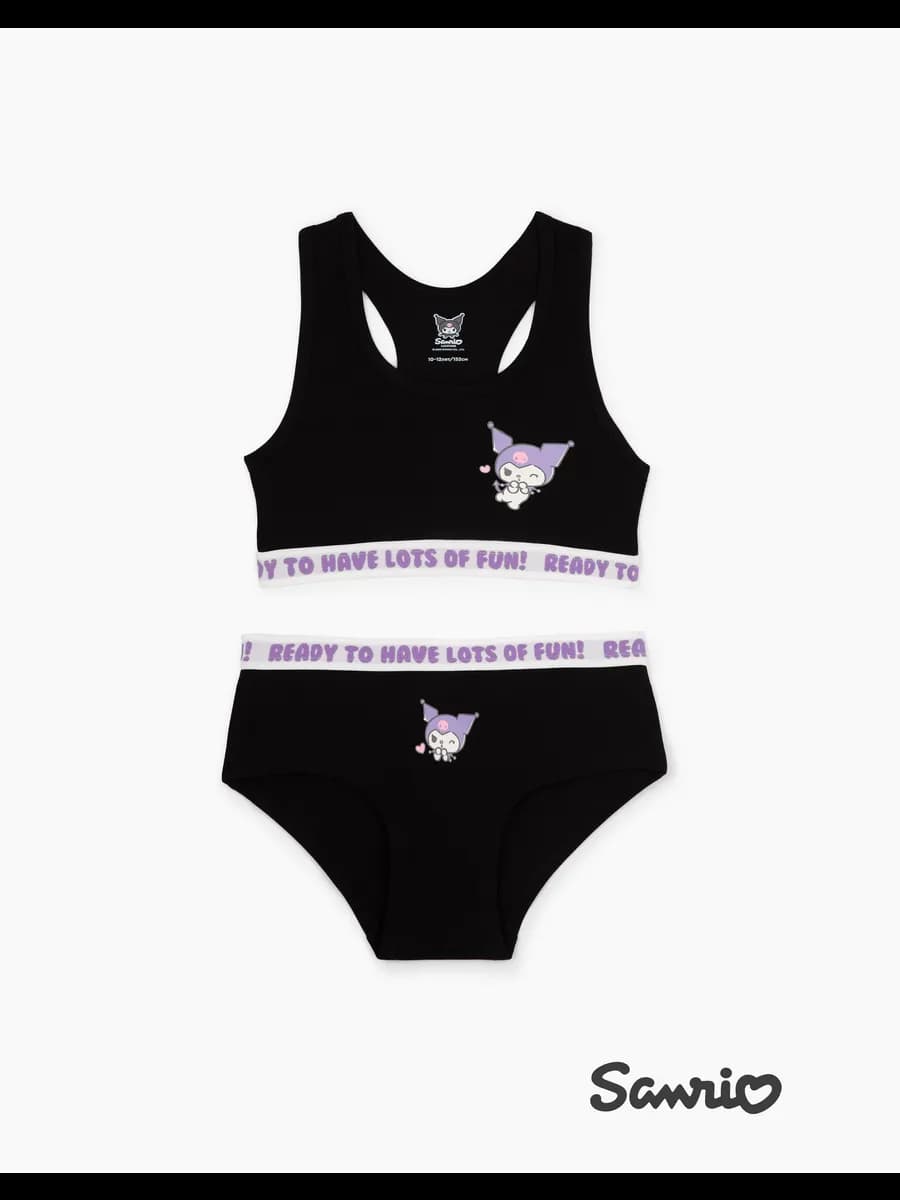 Чёрный комплект белья с принтом Kuromi