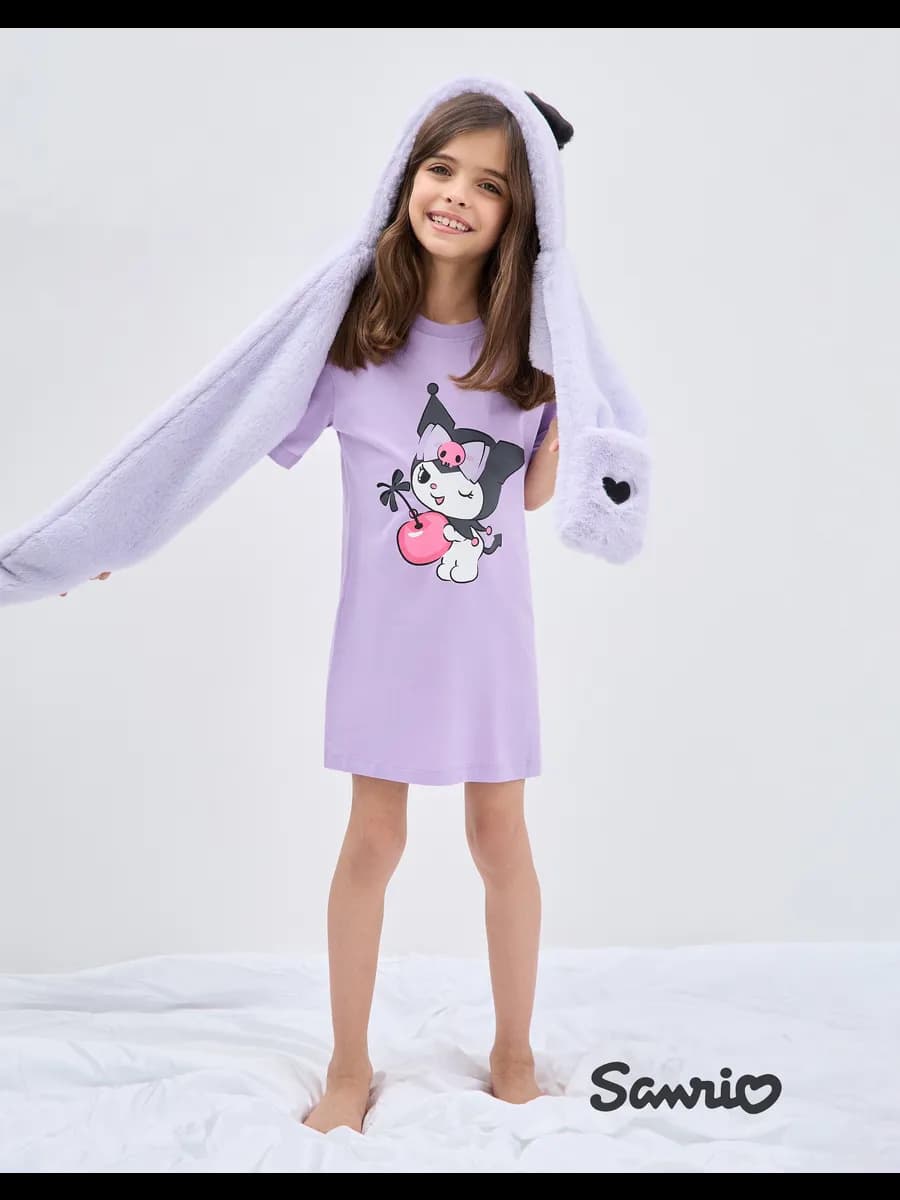 Сиреневая ночная сорочка oversize с принтом Kuromi
