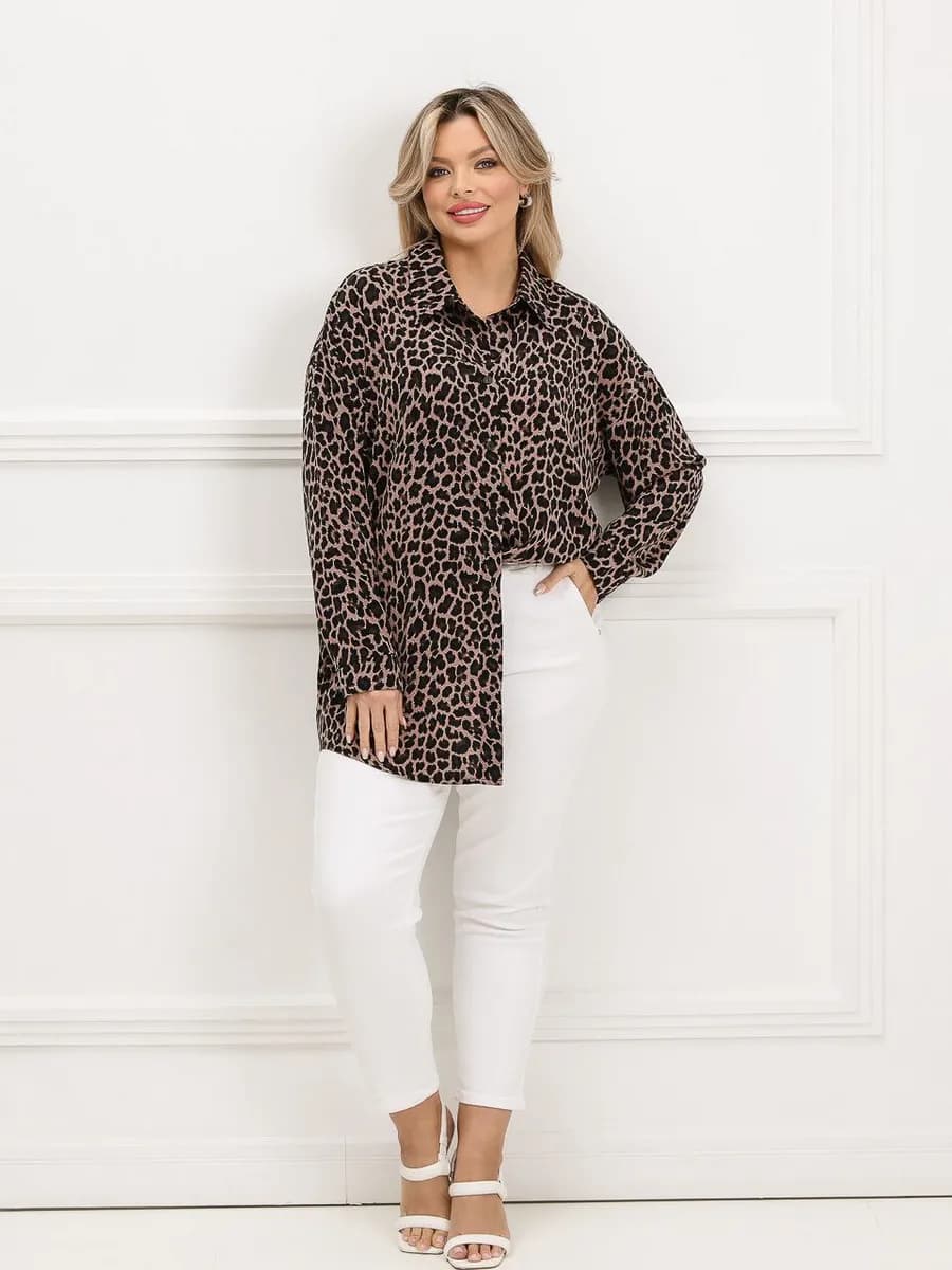 Рубашка большого размера леопардовая