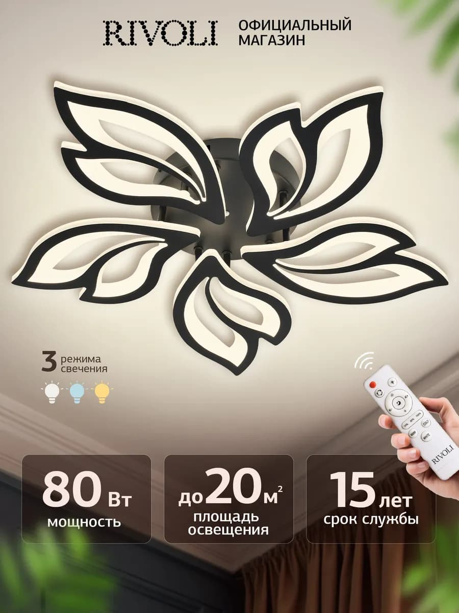 Люстра потолочная светодиодная с пультом 120 Вт, черная