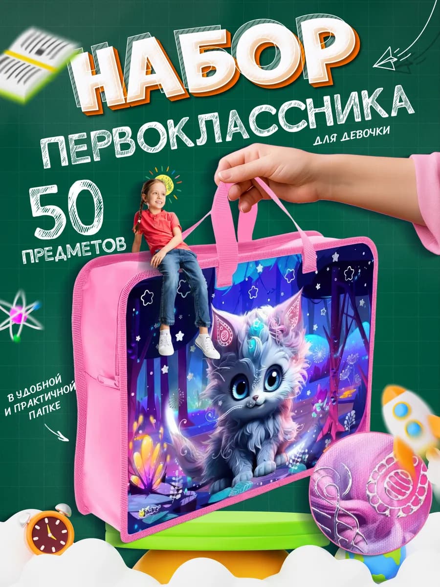 Набор первоклассника для девочек для школы канцелярский - фото 1
