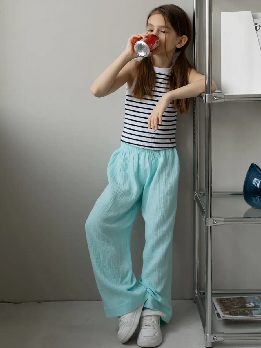 Брюки из муслина для девочки широкие