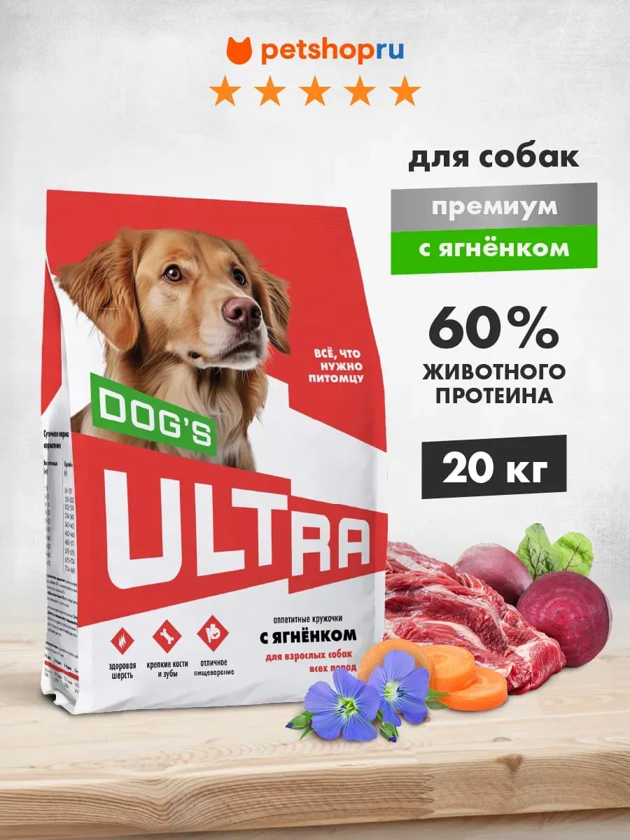 сухой корм с ягнёнком для взрослых собак всех пород, 20 кг