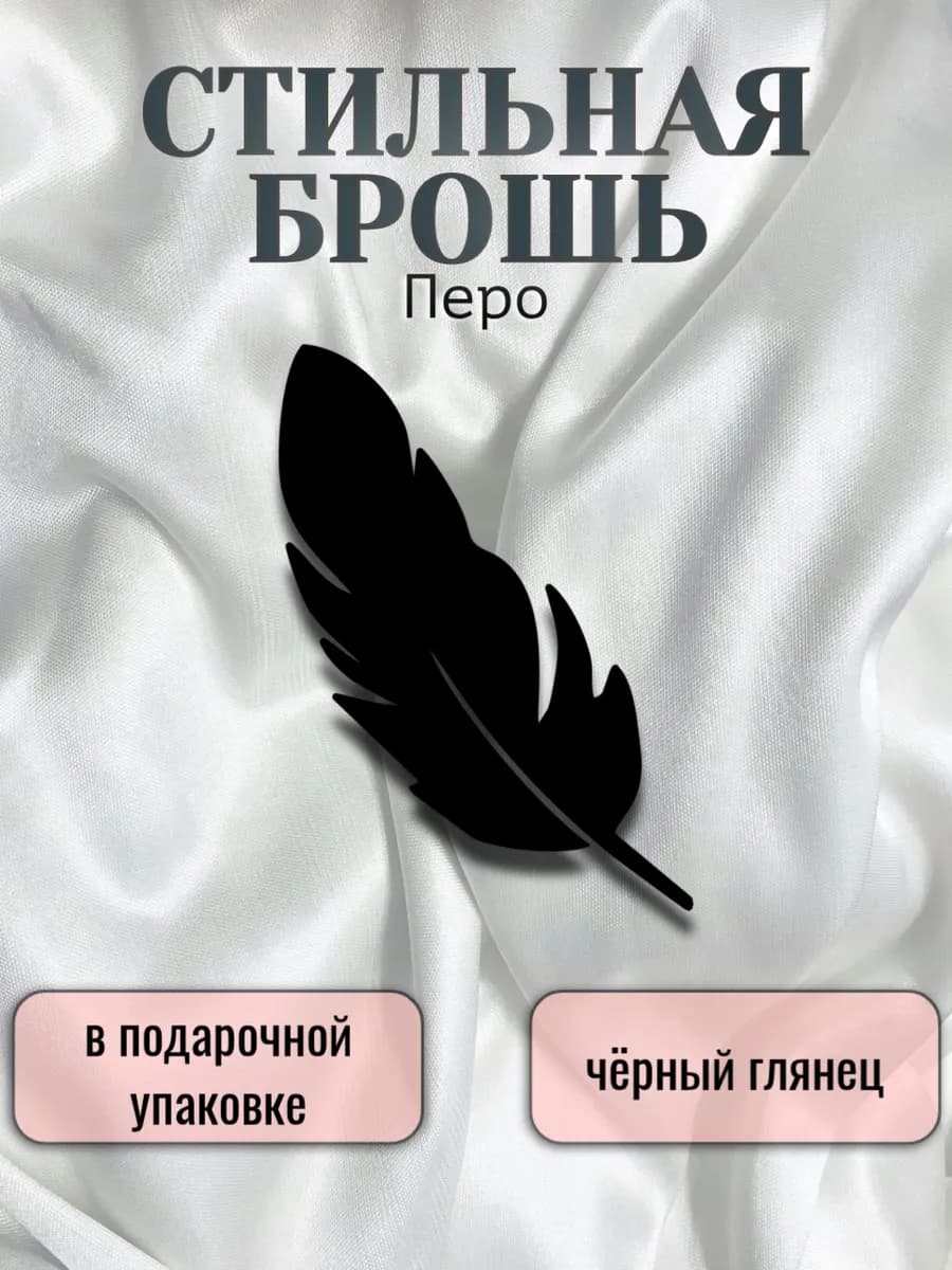 Брошь стильная черная перо