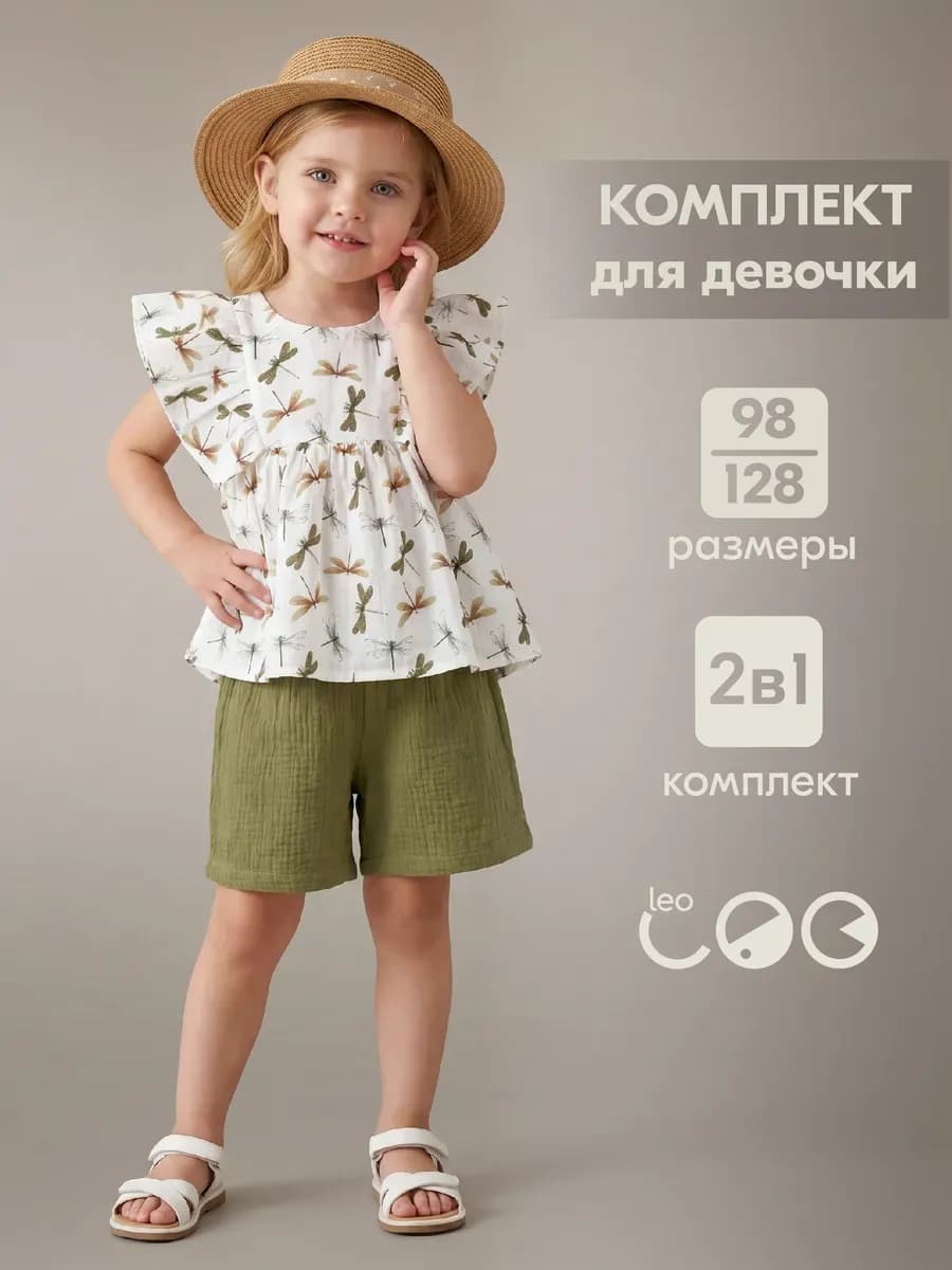 Муслиновый летний костюм для девочки с шортами