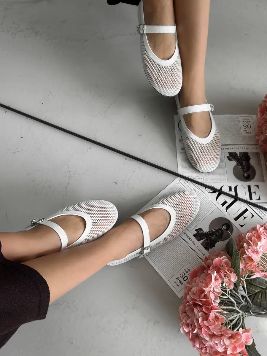 Балетки белые в сетку летние дышащие