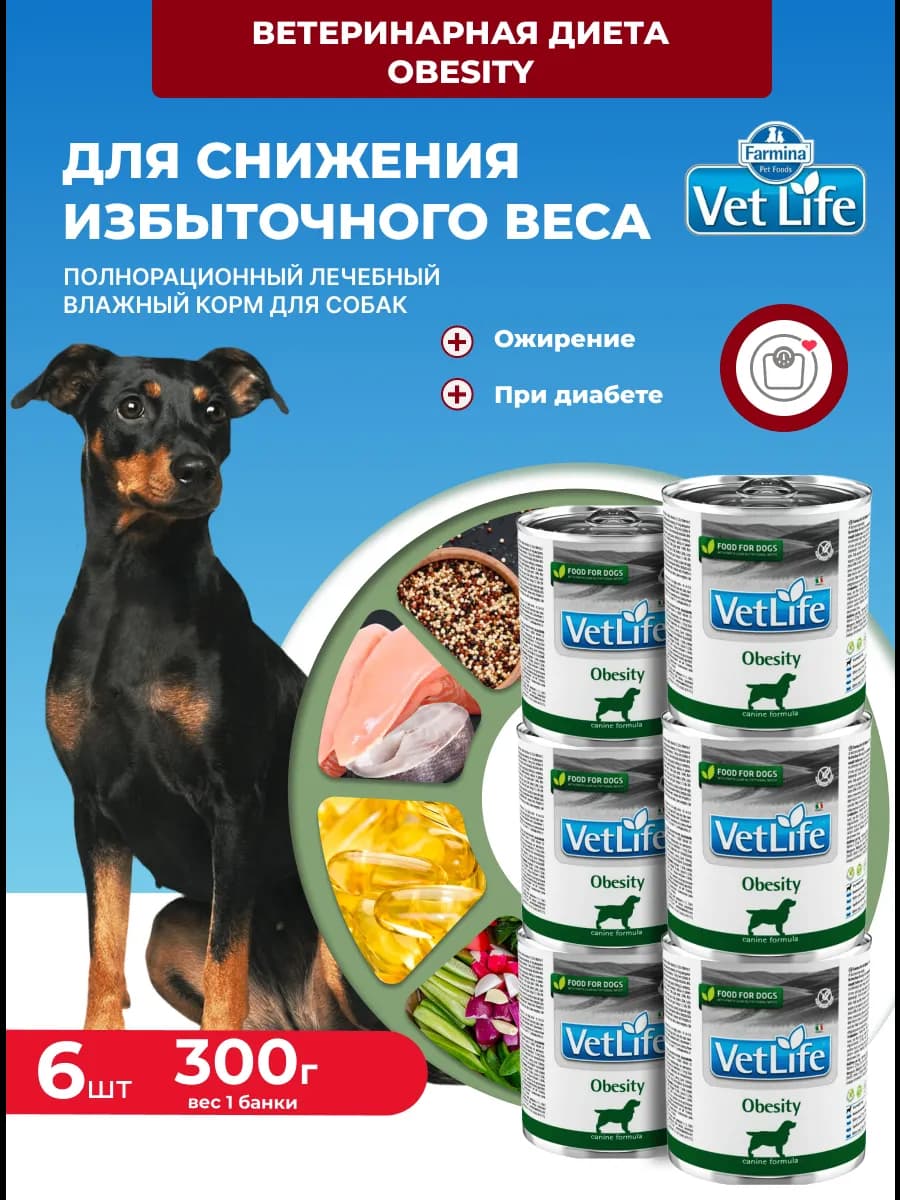 Для собак с избыточный весом Vet Life Обесити 6шт 300г
