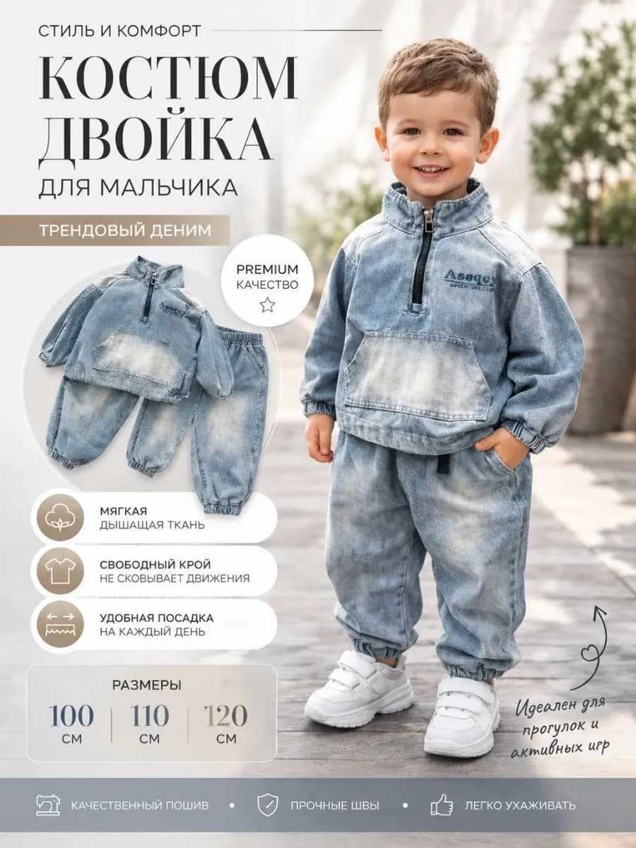 Летный джинсовый костюм для мальчика