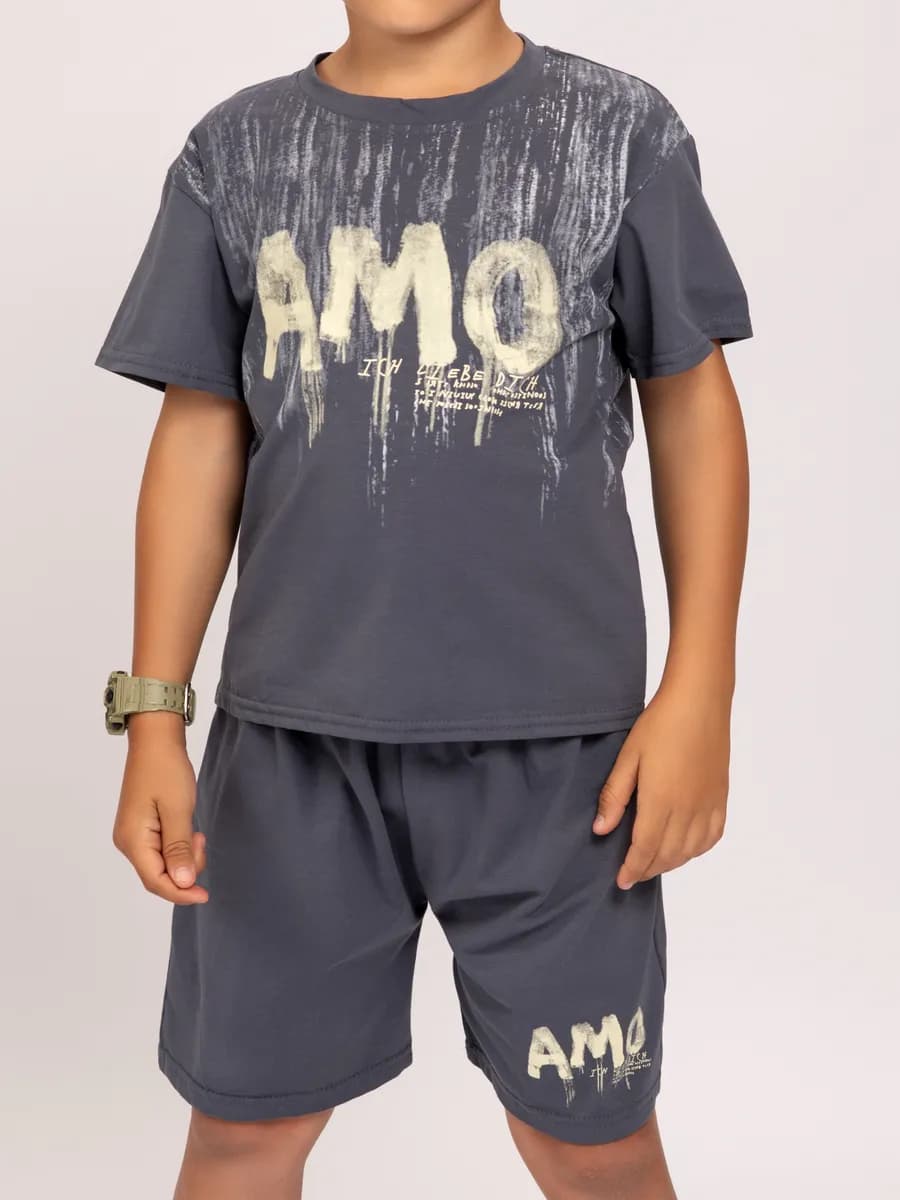 Костюм двойка серый на мальчика летний футболка с шортами