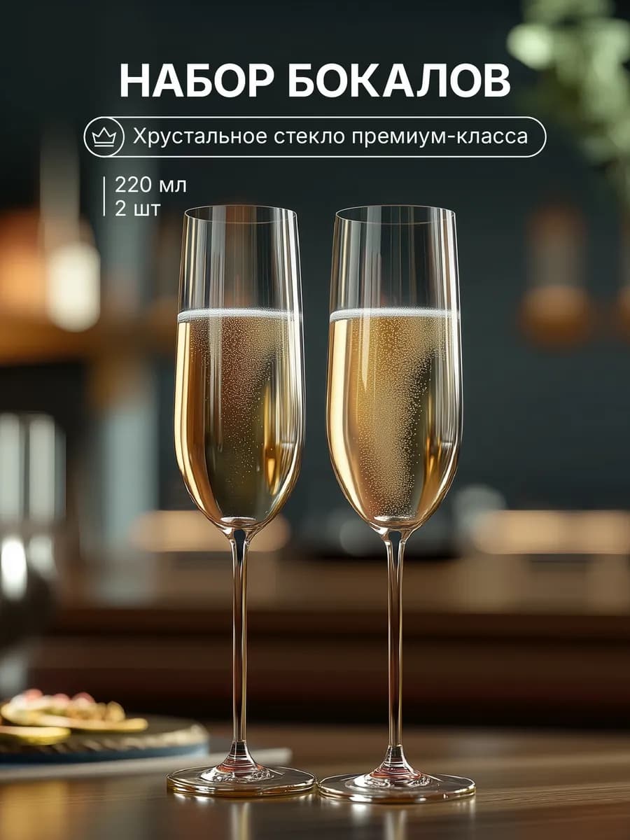 Бокалы для шампанского 220 мл набор 2 шт. хрусталь