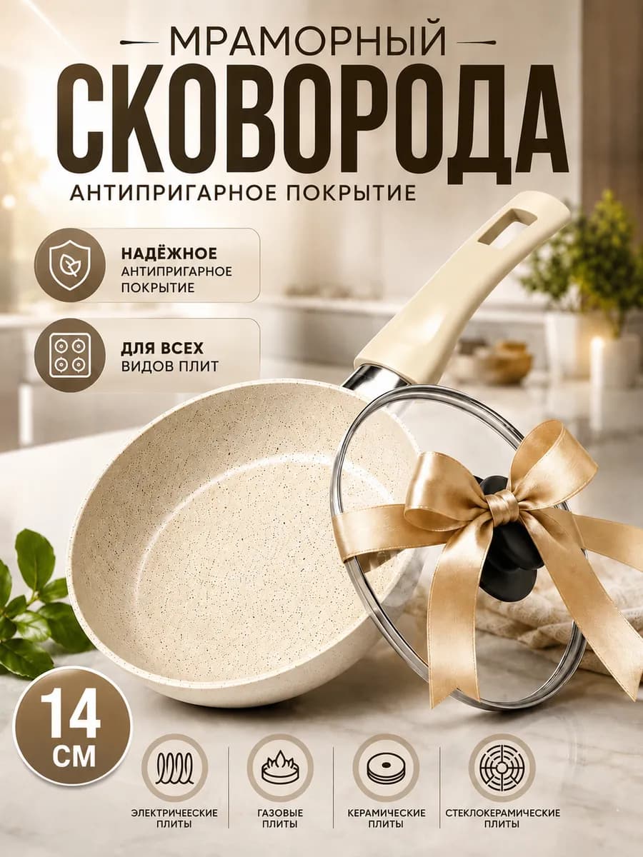 Сковорода с крышкой антипригарная 14см