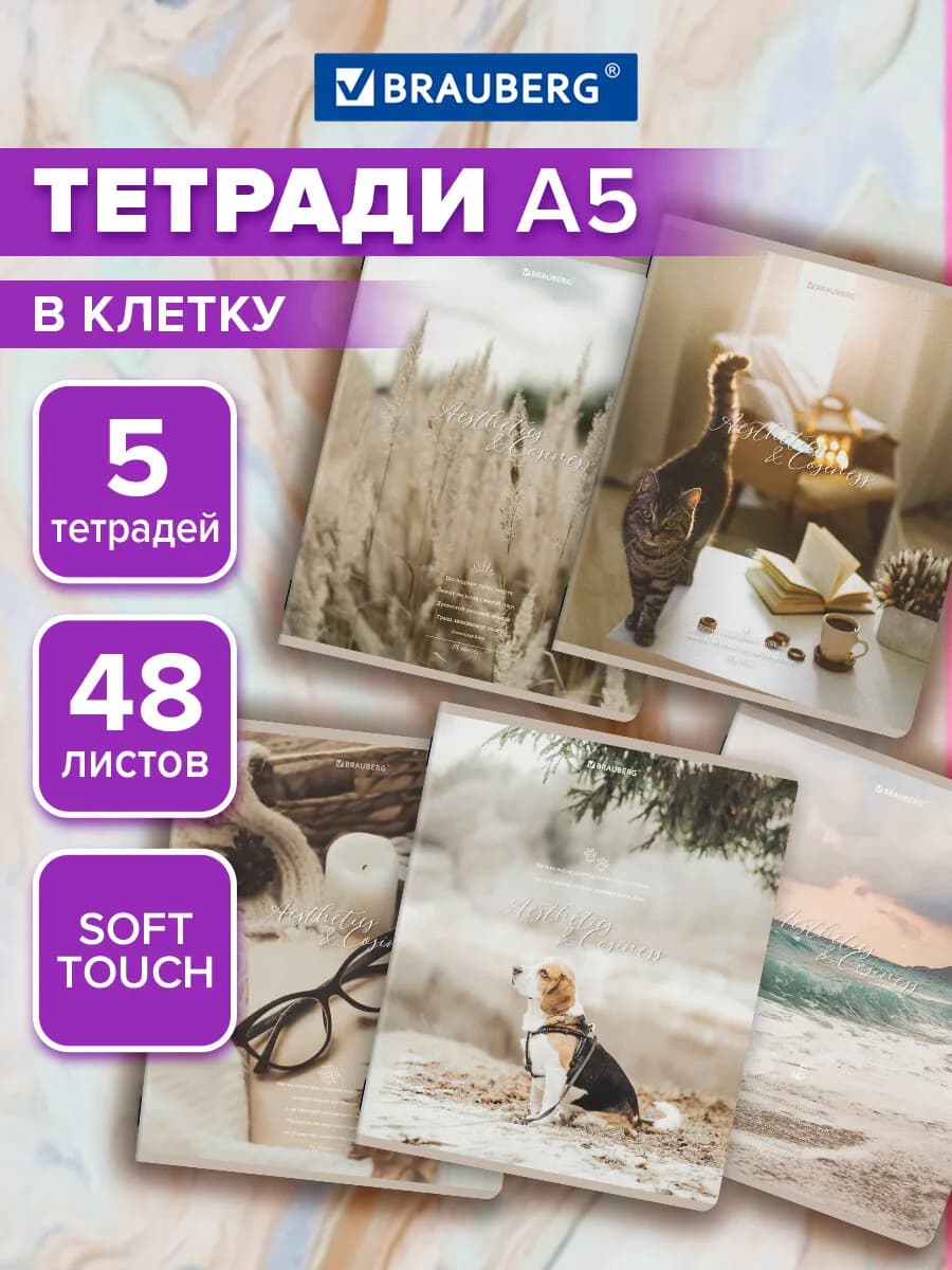 Тетрадь А5 в клетку 48 листов для школы набор 5 штук