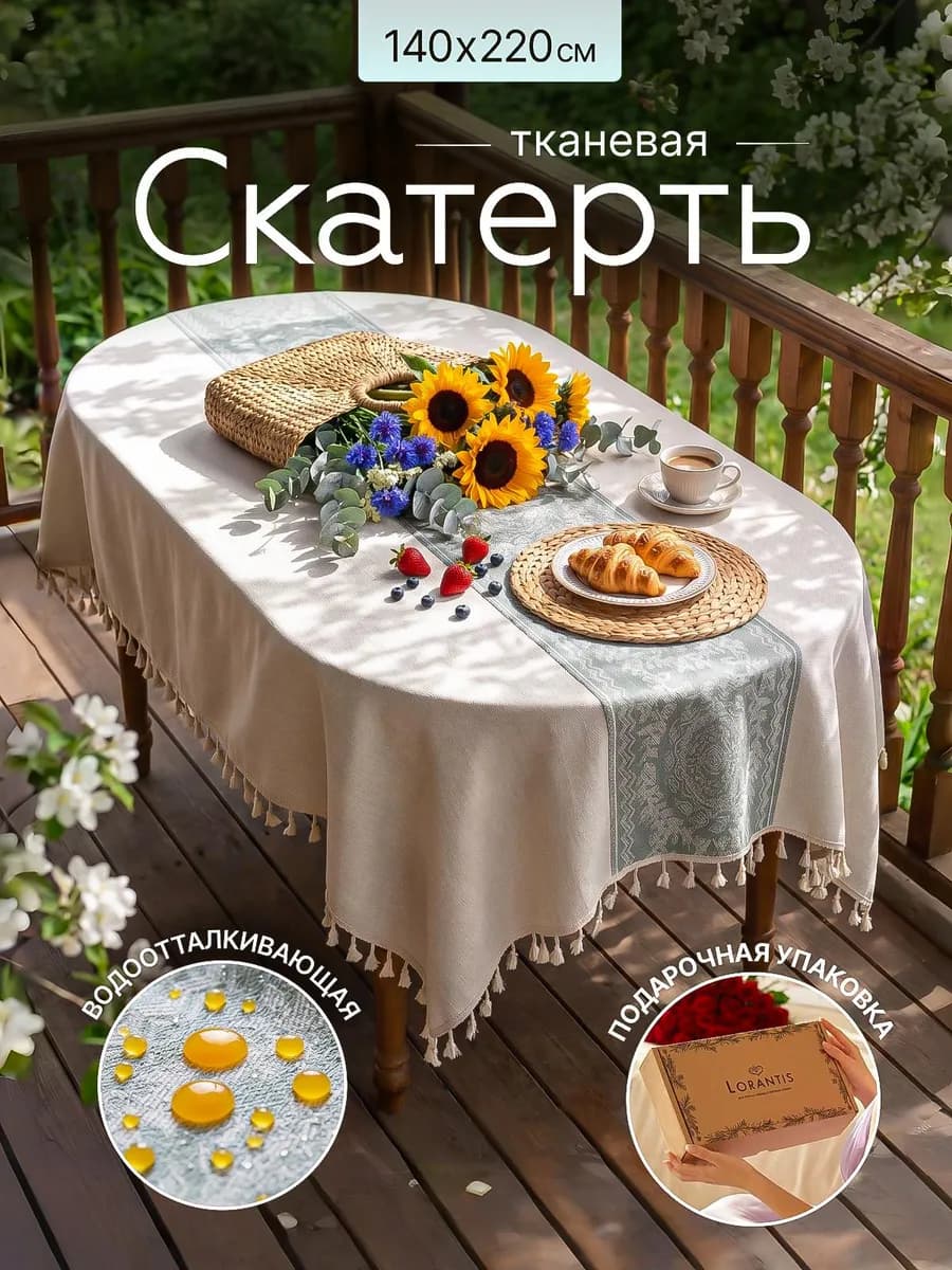 Скатерть тканевая водоотталкивающая на стол 140х220см