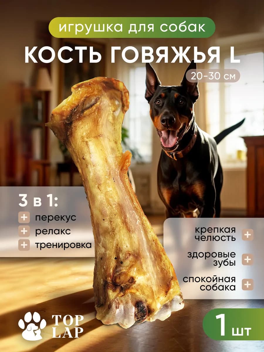 Игрушка для собак натуральная - говяжья кость средняя