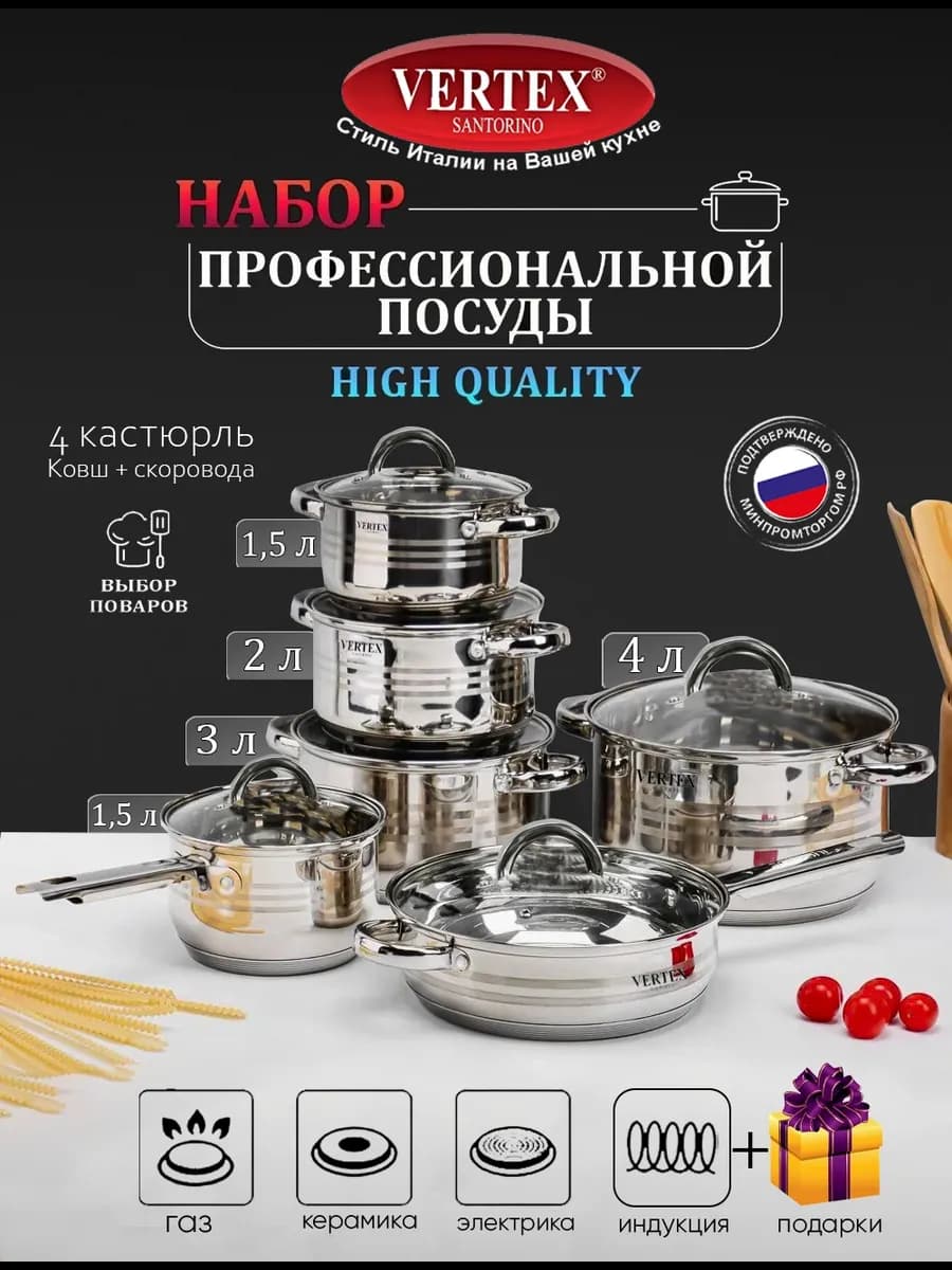 Набор кастрюль и сковородки с крышками