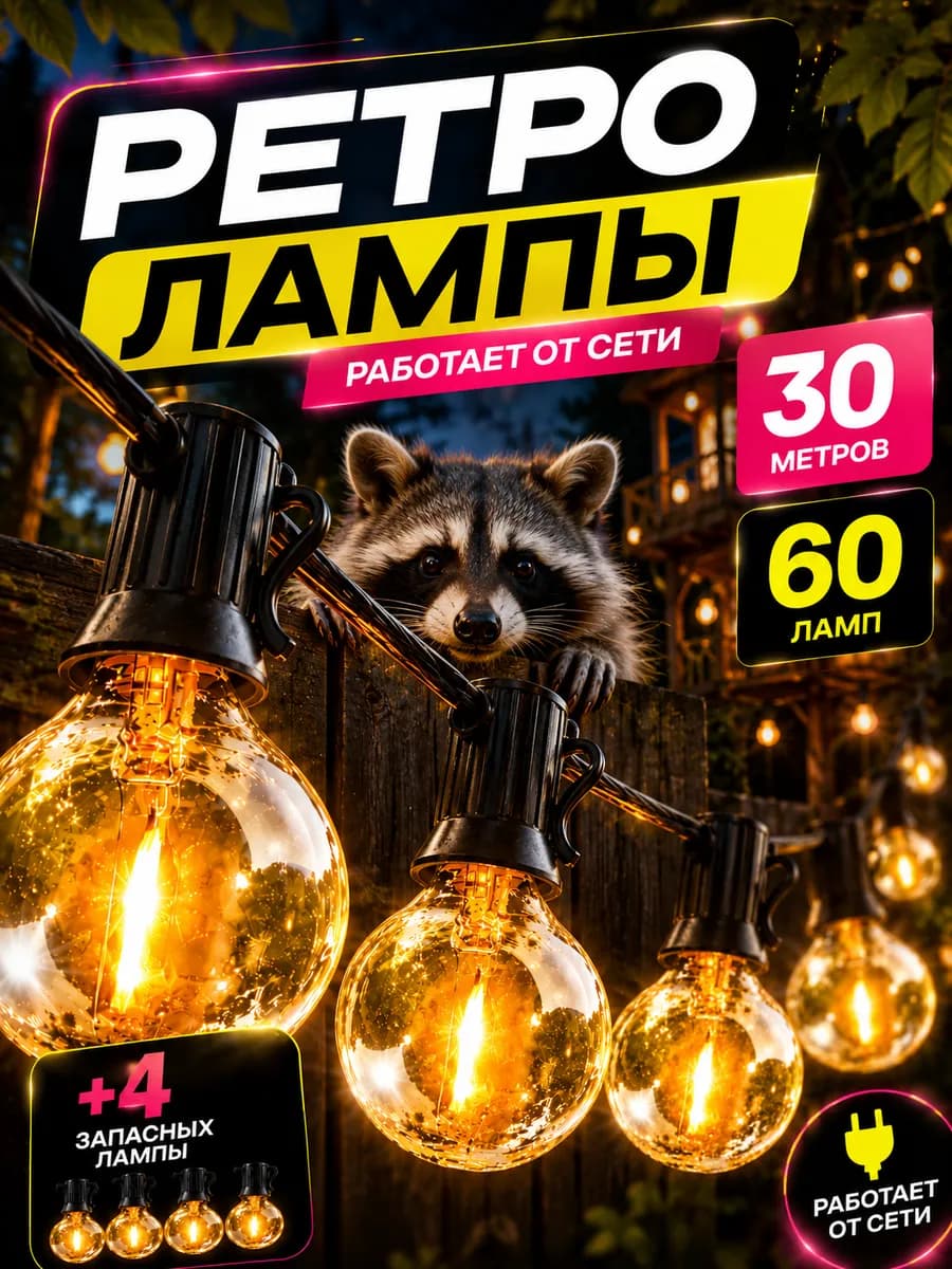Гирлянда уличная ретро лампы
