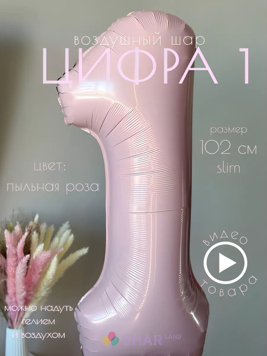 Воздушный шар-цифра 1 фольгированная на день рождения