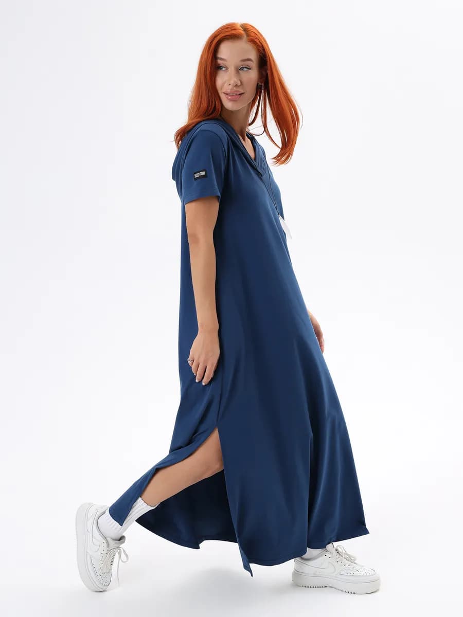 Платье футболка с капюшоном длинное оверсайз