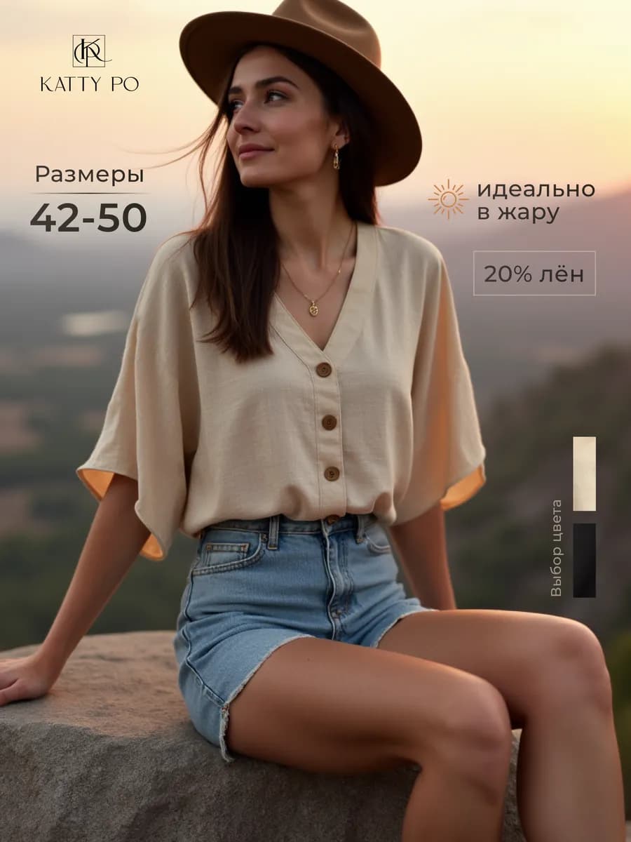 Блузка рубашка льняная летняя с коротким рукавом