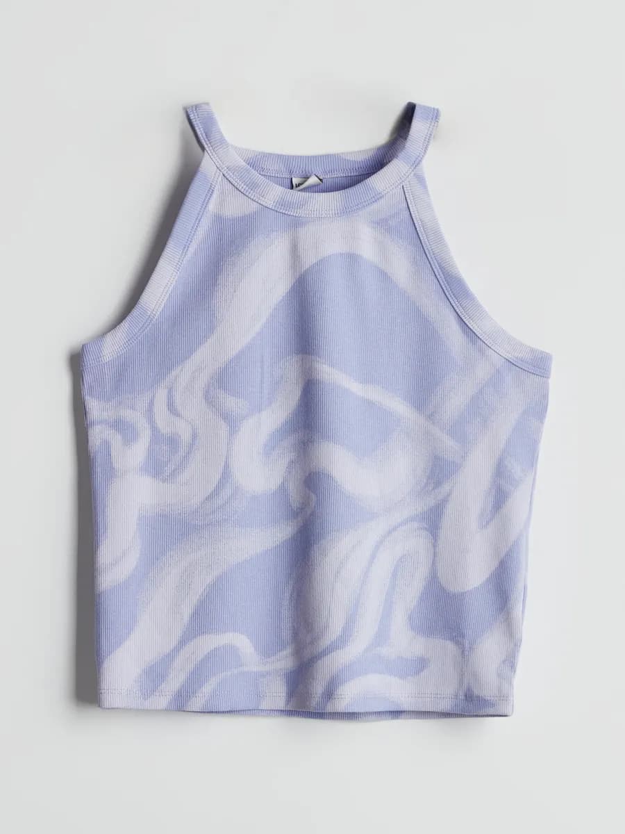 Детская майка-халтер в рубчик с принтом