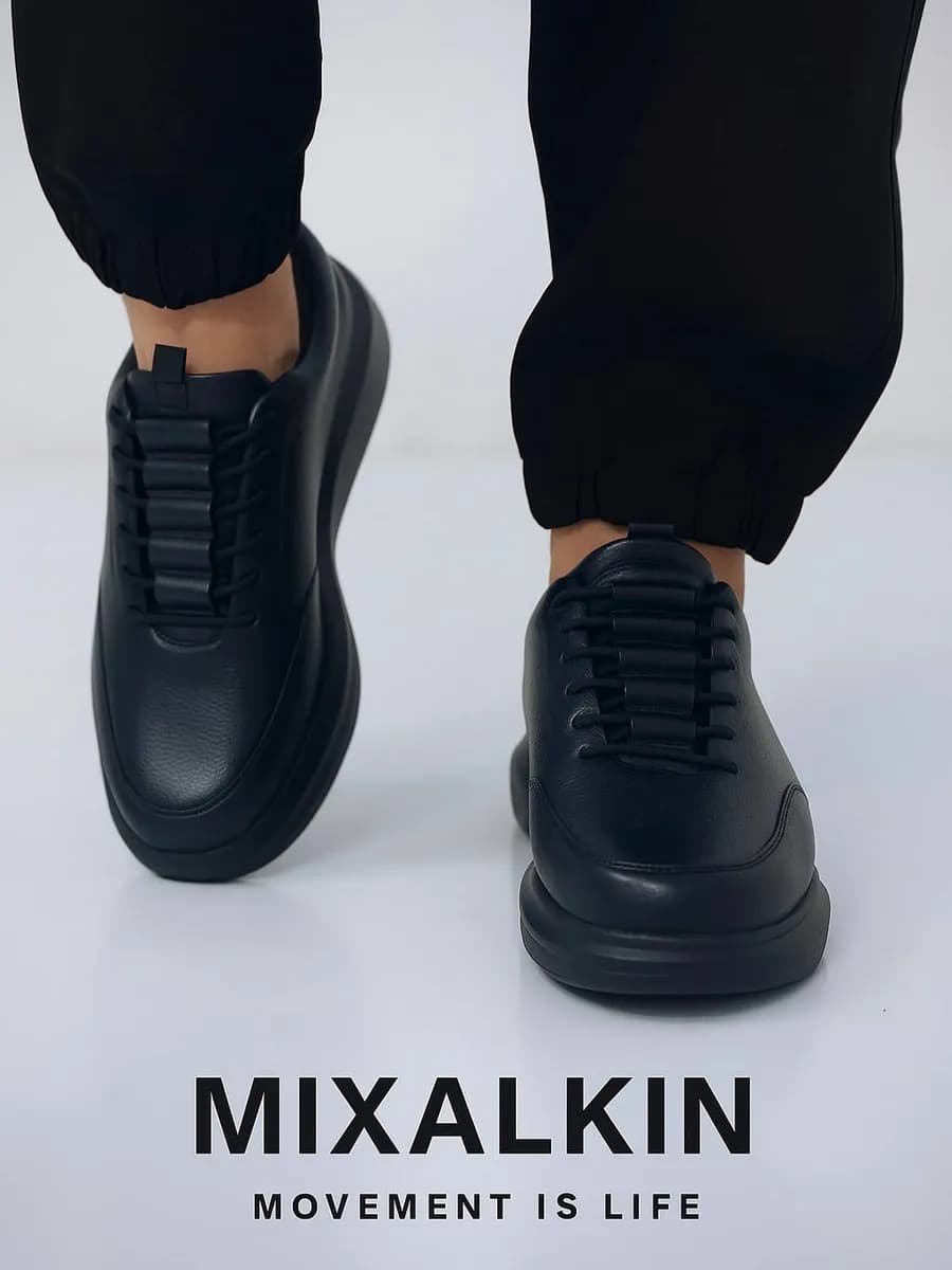 Кроссовки полуботинки кожаные мужские черные