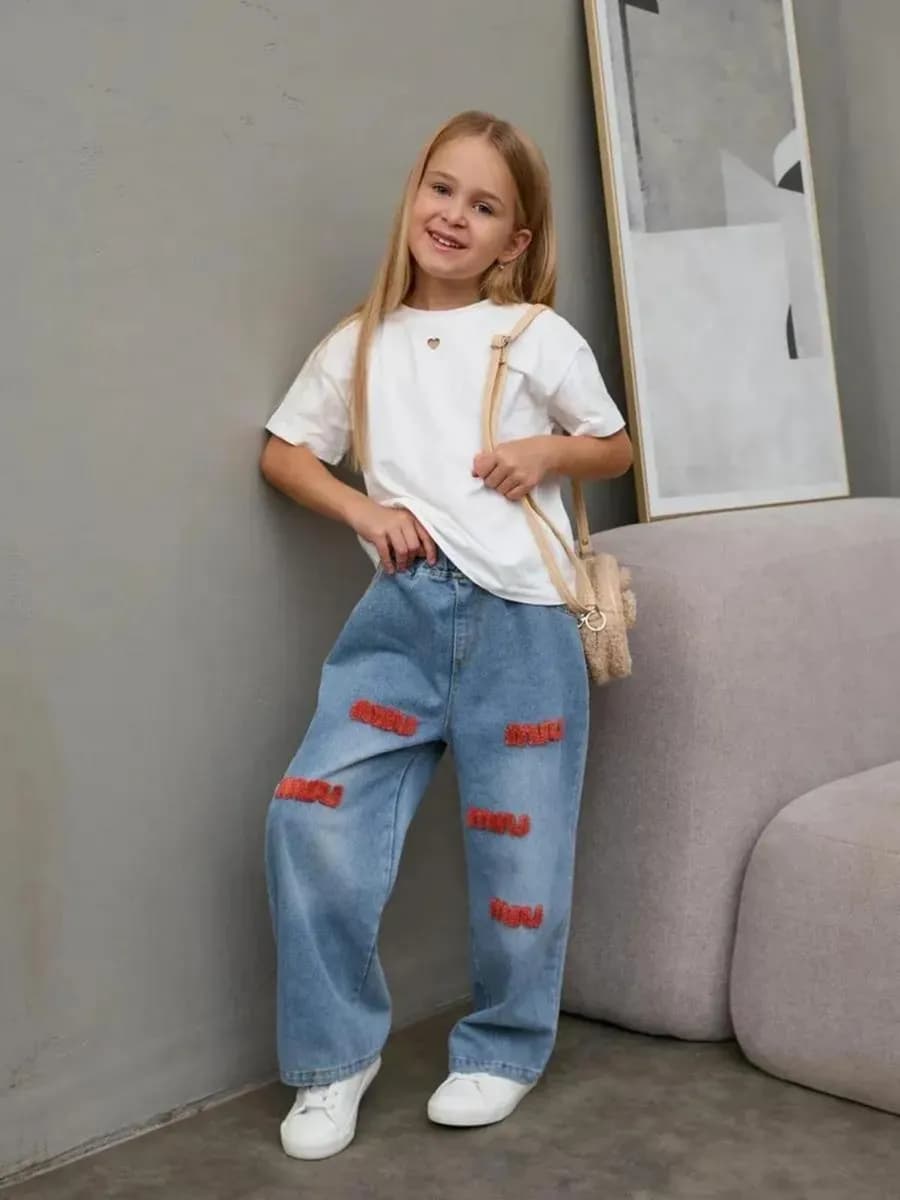 Джинсы широкие на резинке