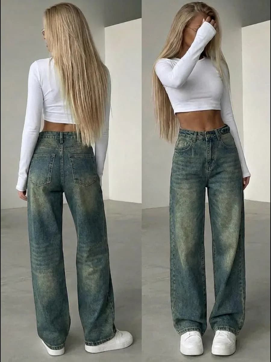 Джинсы багги широкие