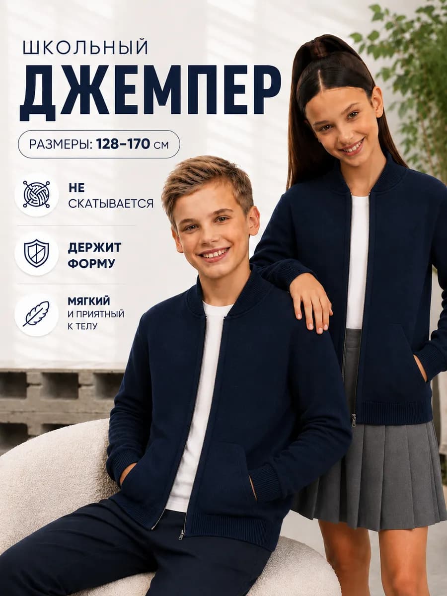 Джемпер вязаный на молнии школьный