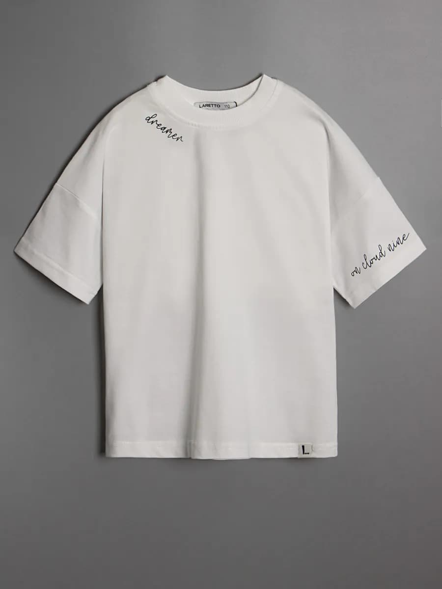 Футболка для девочки оверсайз белая в школу