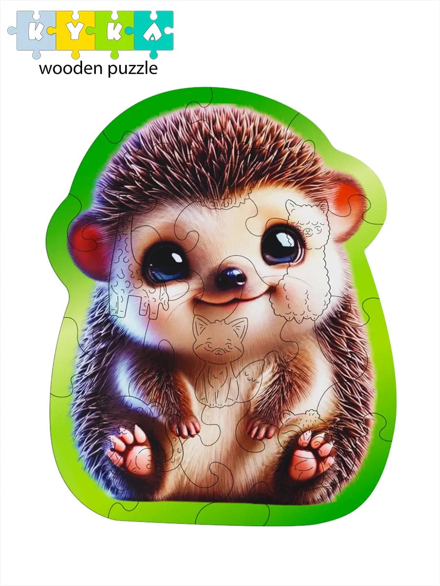 Деревянный фигурный пазл для детей Ёжик