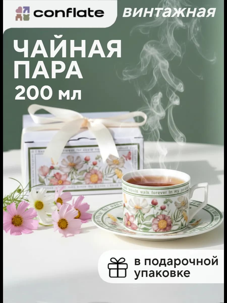 Чайная пара кружка с блюдцем для чая керамическая 250 мл
