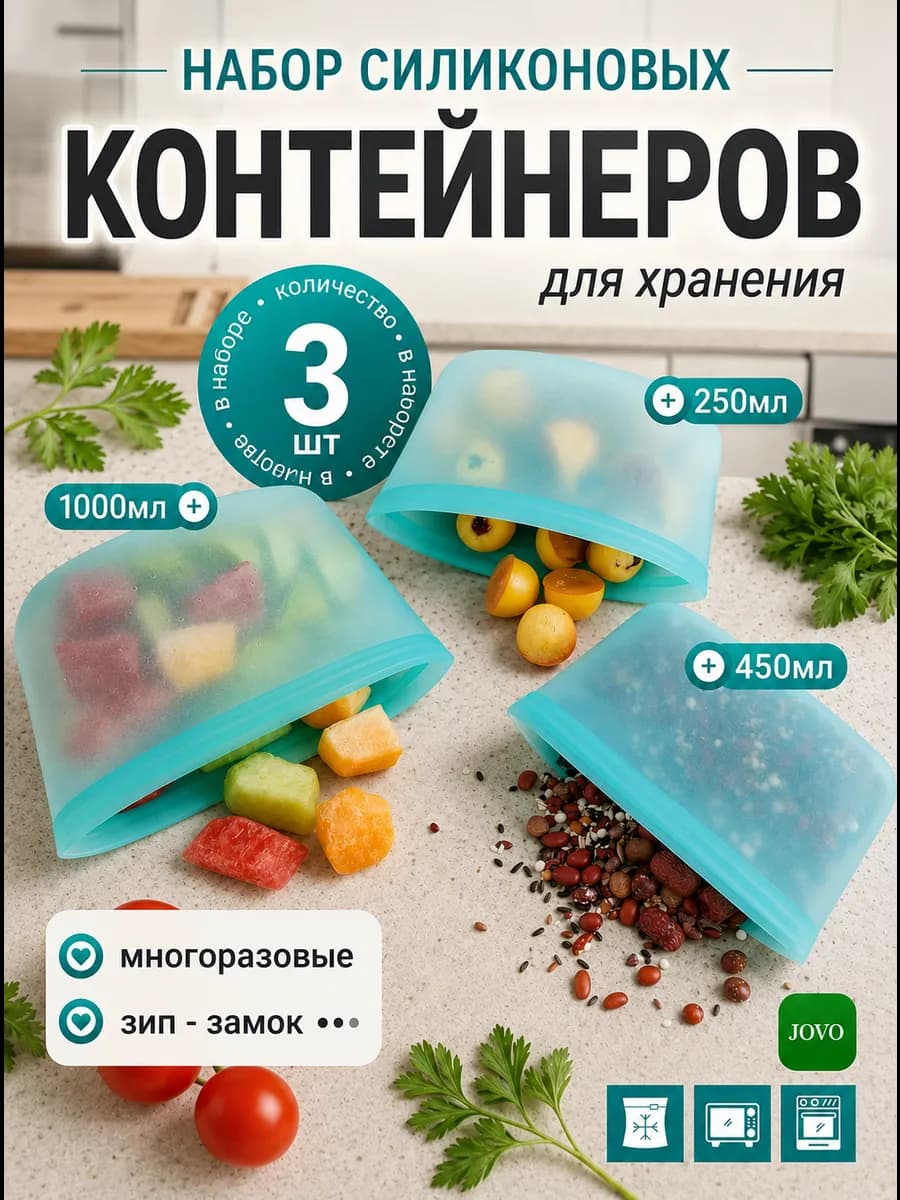 Зип контейнеры силиконовые для хранения и заморозки еды
